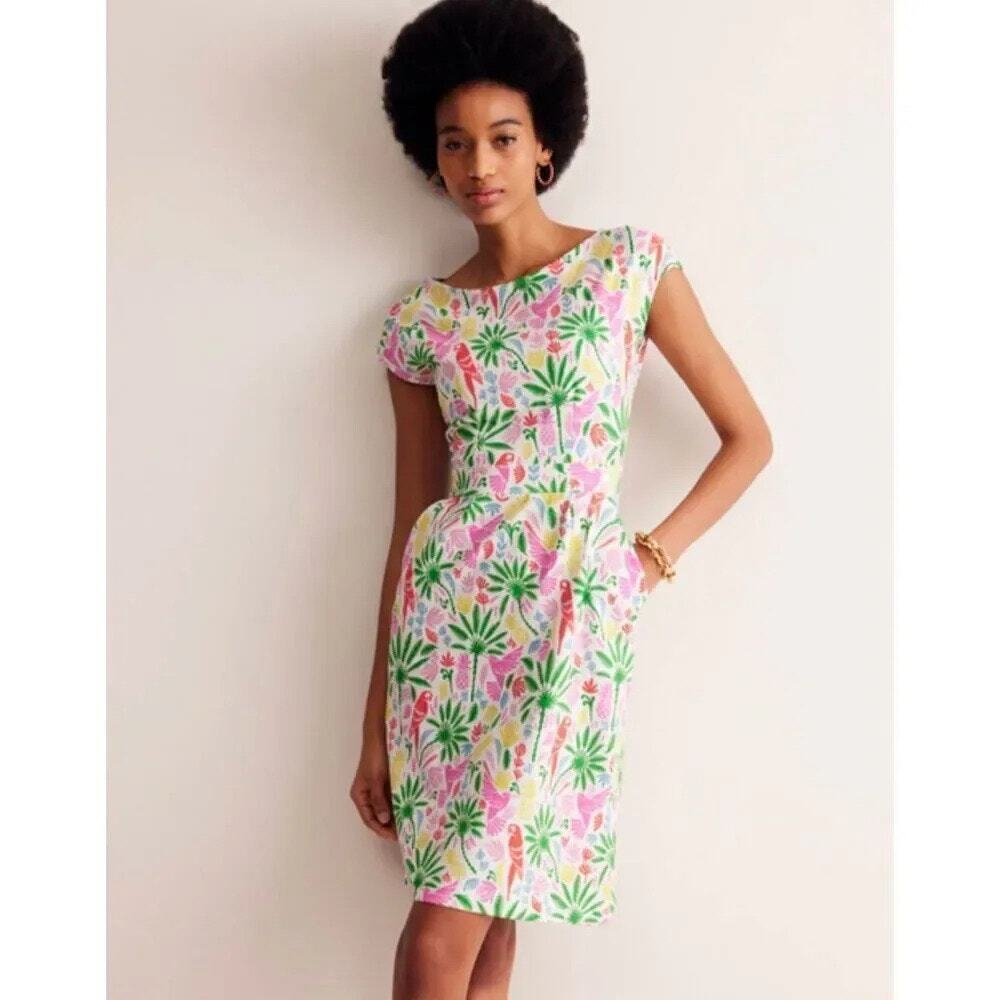 BODEN Florrie Jersey Dress Tropical Paradise Print Preppy Vacation Beach Resort